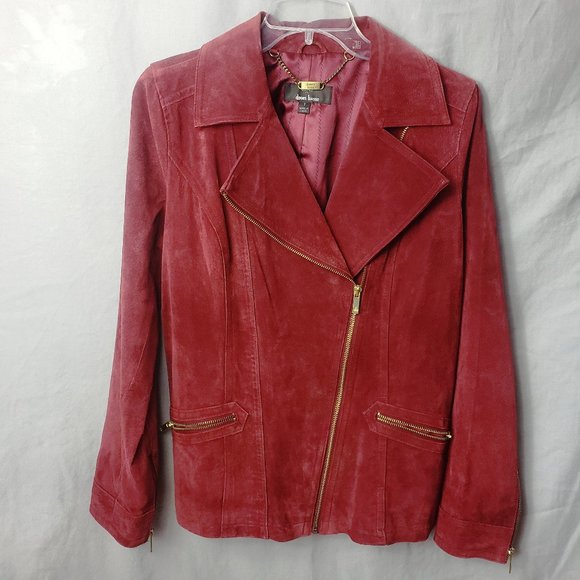 Dennis Brasso Jackets & Blazers - Dennis Basso Women's Red Leather Full Zip Lined Coat Jacket